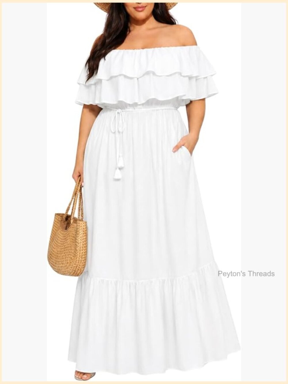 Plus Size Off Shoulder Maxi Dress with Pockets Summer Casual Beach Vacation